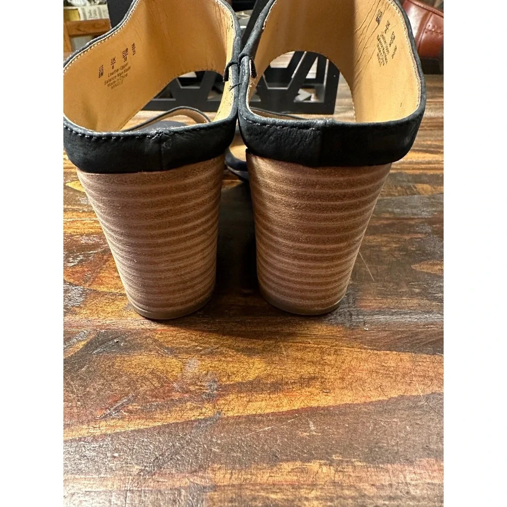 Franco Sarto Womens Mingle Black Leather Wedge Heel Sandal US‎ Size 8M Office